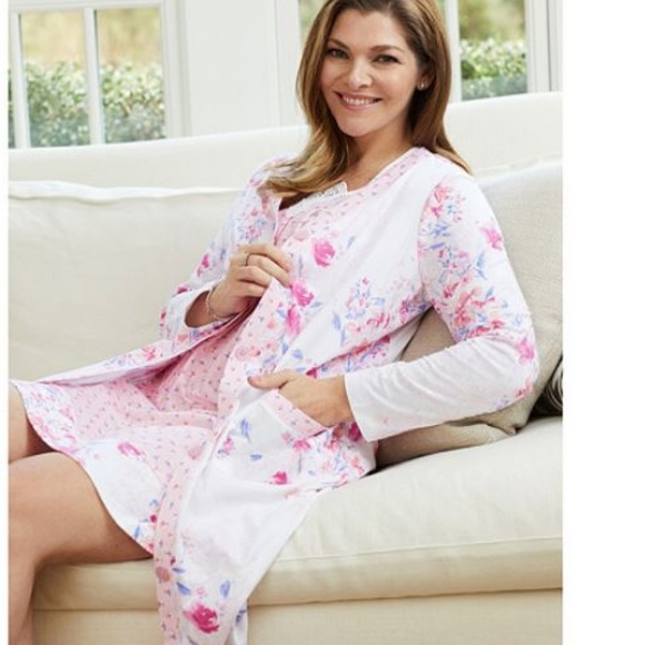 Modern Floral Cotton Jersey Robe & Chemise Set 035 - Picture 6 of 7